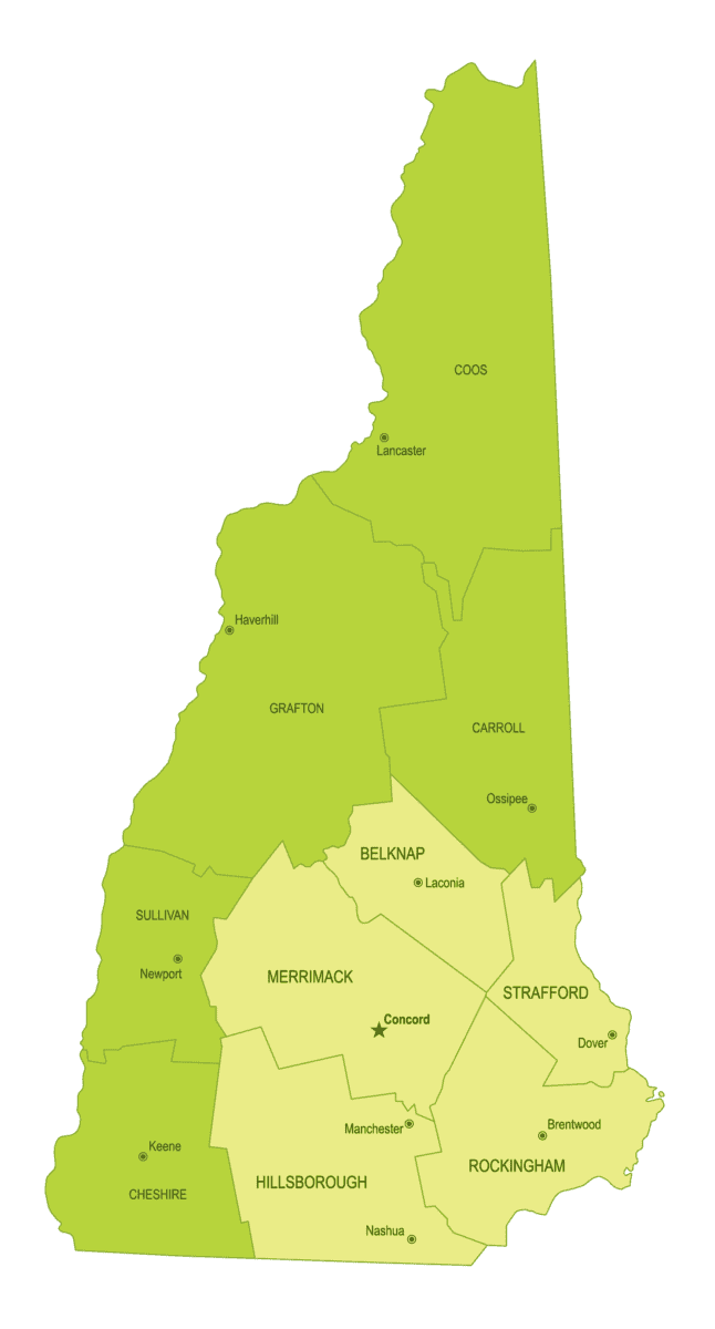 New Hampshire map of counties we serve – RB Lewis Fire Control Systems